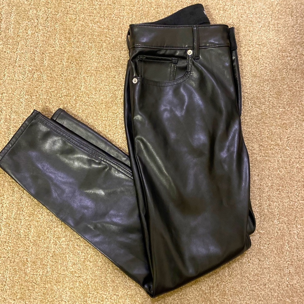 Express black leather ankle leggings